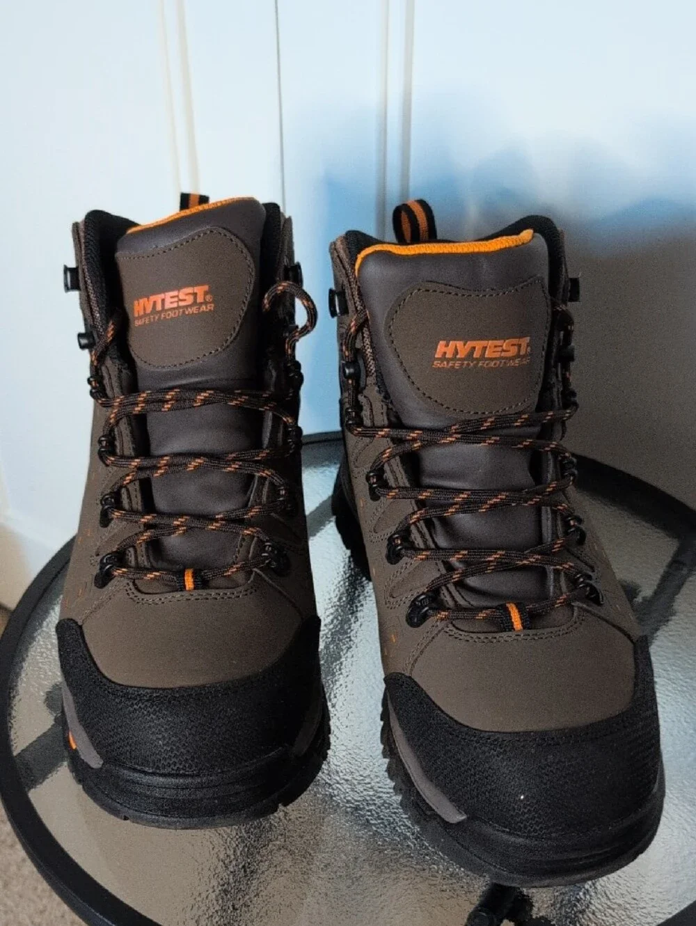 Hytest Men's Steel Toe Work Boots in Brown & Orange 12